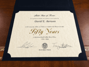 State Bar of Texas Fifty-Year Lawyer certificate commemorating 50 years of dedication to the legal profession.