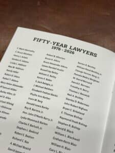 Printed list recognizing attorneys honored as Fifty-Year Lawyers by the State Bar of Texas.